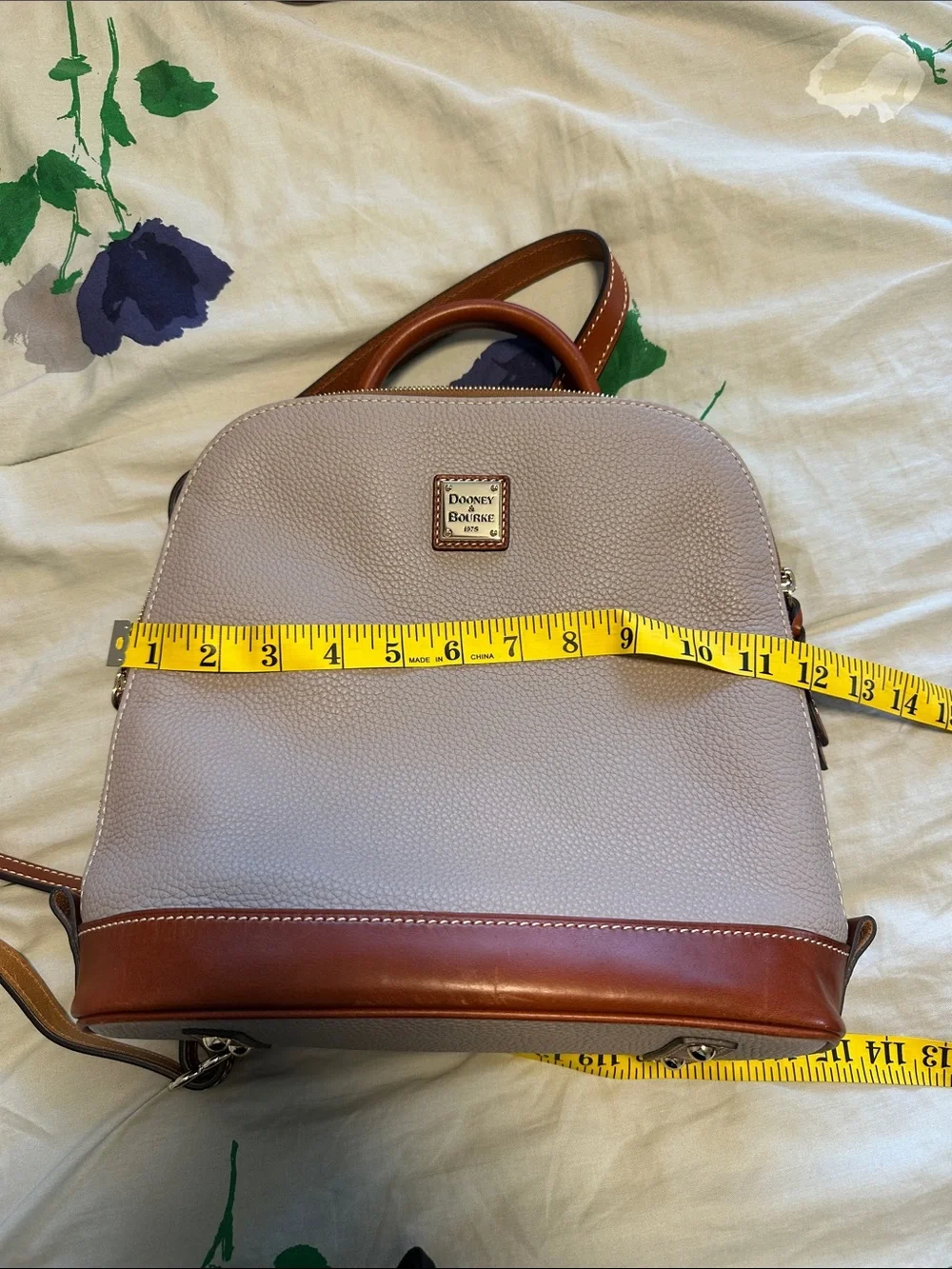 Dooney & Bourke Taupe Pebble Leather Backpack with Brown Trim